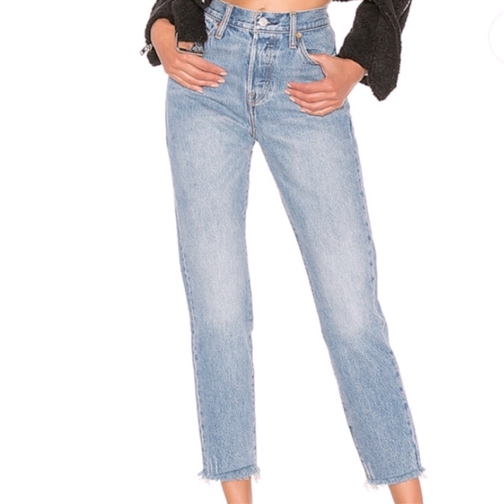 Levi’s Premium Wedgie High‎ Rise Button Fly Raw Hem Jeans